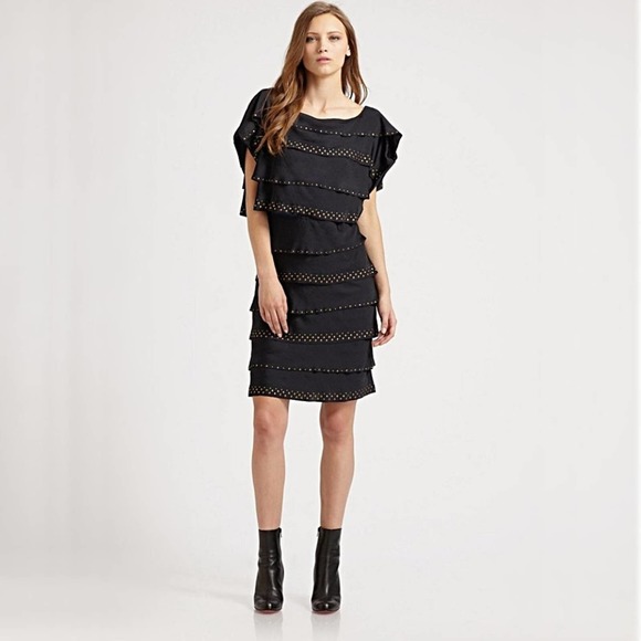 BCBGMAXAZRIA Leah Studded Tiered Party Dress in Navy - Picture 2 of 9